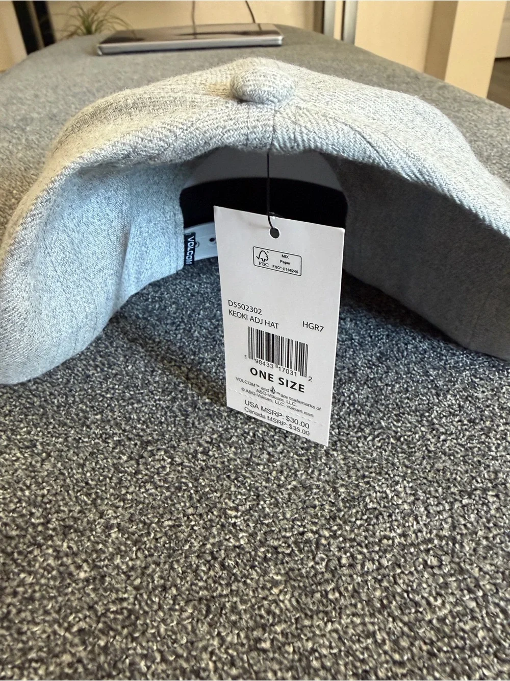 Volcom Heather Gray Snapback Hat with Black Brim